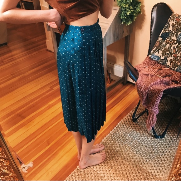 Vintage 100% silk pleated rich teal midi skirt - Picture 6 of 8